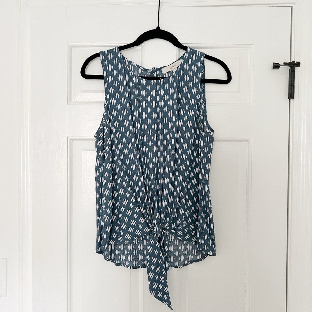 LOFT Blue Sleeveless Top with Tie Front